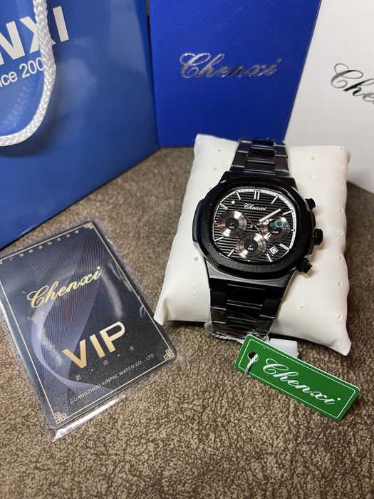 Chenxi Silver & Mattblack Chronograph Оригинал комплект