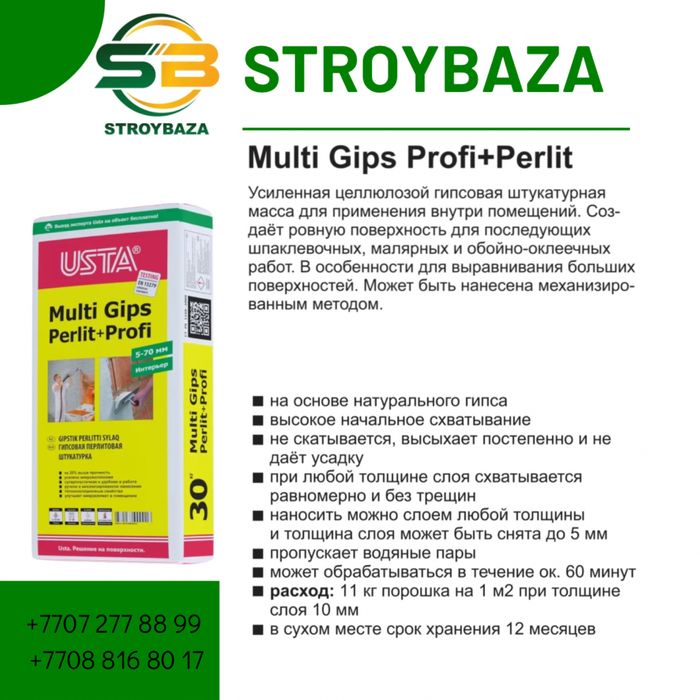 Штукатурка гипсовая USTA MULTIPERLIT