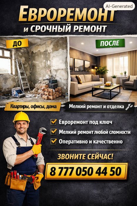 Евроремонт и срочный ремонт квартир в Алматы!!!