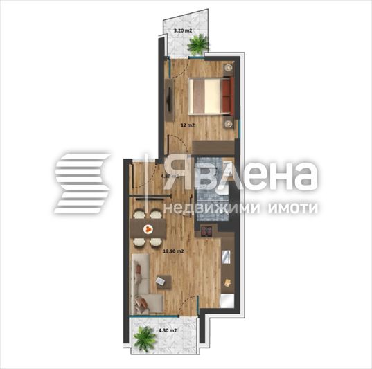 Просторен 2-стаен апартамент № 16