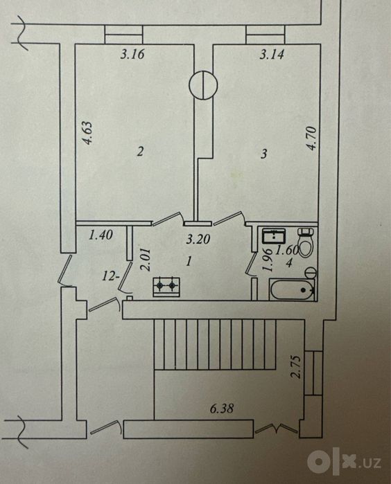 Продается 1 в 2/1/2 в центре Чирчика