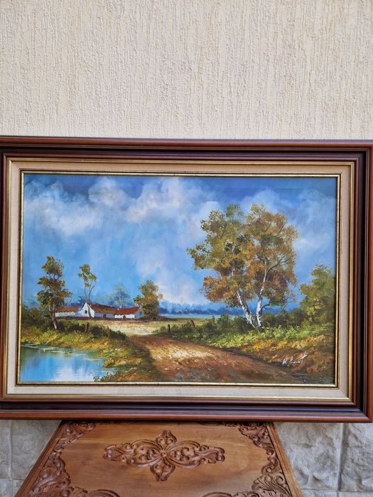 Прекрасна голяма антикварна холандска картина масло върху платно