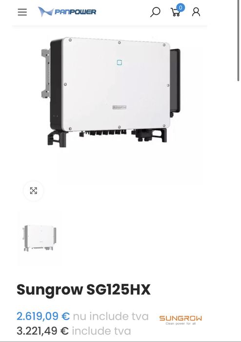 Invertor Fotovoltaic Sungrow SG125HX 125kW Trifazat 1500V Industrial Nou Fără Ambalaj