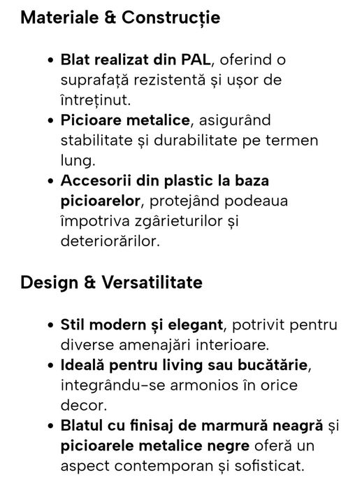 Masa bucatarie cu blat din PAL,  stil marmura neagra,