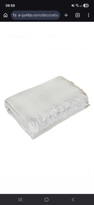 Cuvertura Decorativa Ecru cu Franjuri Albe Ecru pentru Canapea cu Doua Locuri 230x180cm