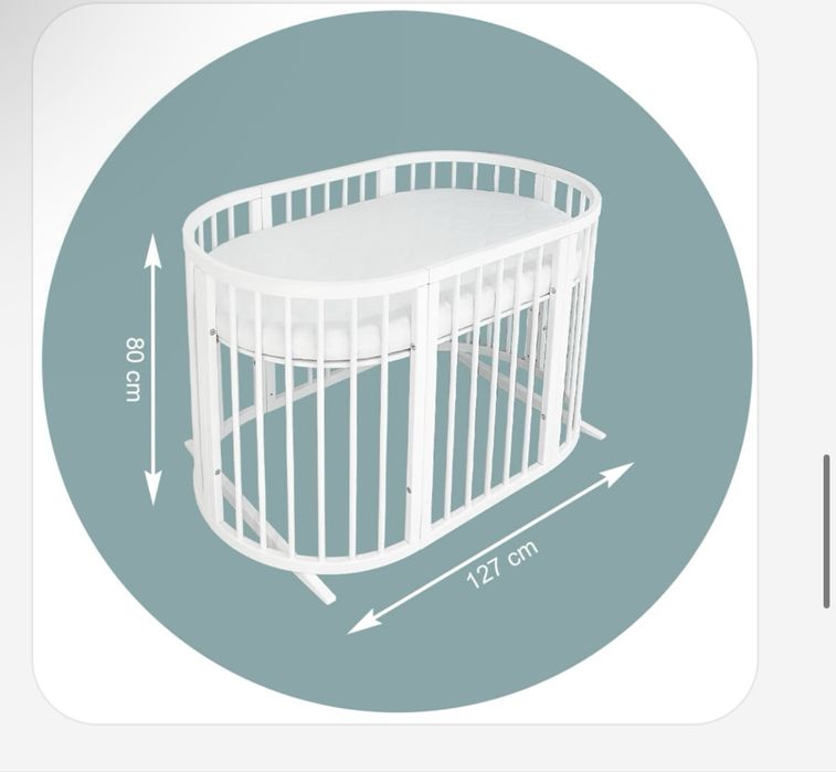 Pătuț 9 in 1 oval lemn alb