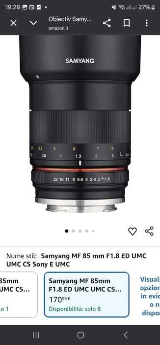 Obiectiv Samyang 7.5mm 12mm 50mm 85mm