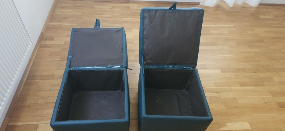 Set 2 tabureti cu depozitare din piele ecologica