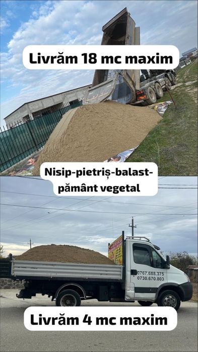 Nisip 18 mc/4 mc/balast/pietris/pamant vegetal de flori/piatra de drum/beton concasat-bragadiru-clinceni-domnesti-ghencea-rahova-magurele-buda-cornetu