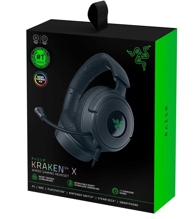 } Гарнитура Игровые наушники Razer Kraken V4 X, 7.1, 1.8м, RGB, чёрный
