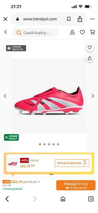 Ghete de fotbal Predator Elite FT SG red mărime 45 1/3 preț 250 lei negociabil