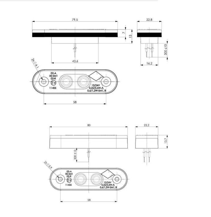 1 бр. LED ЛЕД габарити флаш с 2 SMD диода за ролбар  5 цвята , Полша