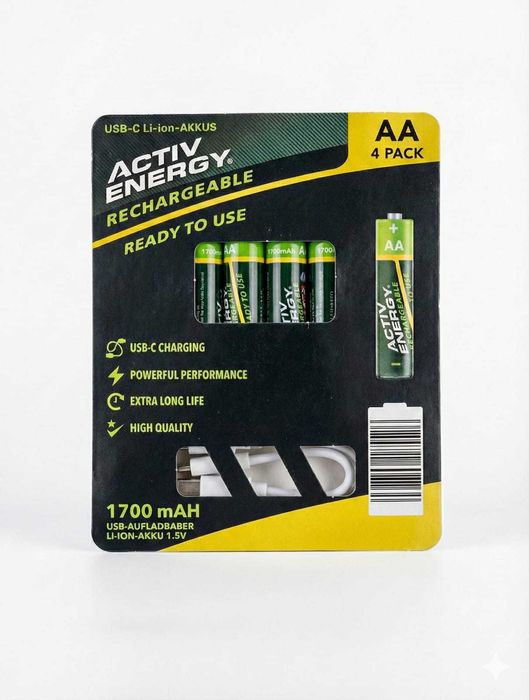 Baterii Reîncărcabile lithiu ion ACTIV ENERGY USB-C AA (4 buc) - 1.5V