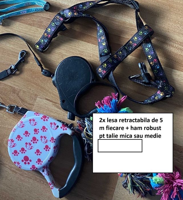 Lot 2x lesa retractabila + ham caine robust pentru talie mica medie