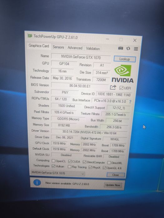 Видеокарта GTX 1070 8gb.