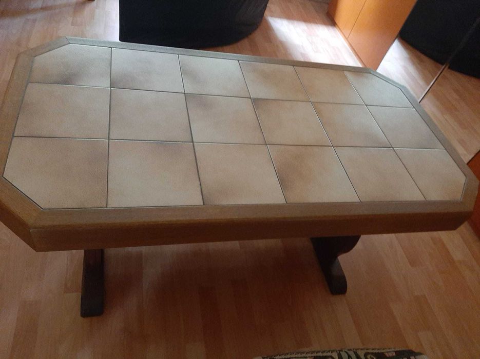 OFERTA set canapea cu fotoliu si masa lemn masiv cu gresie