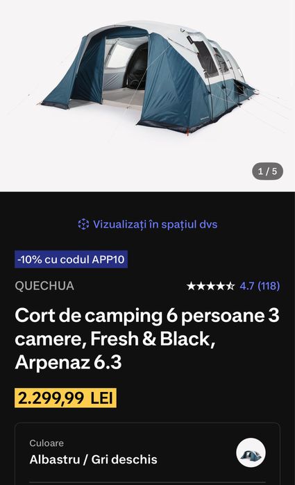 Vand cort mare, 6 persoane, 3 camere, Fresh&Black, Arpenaz 6.3