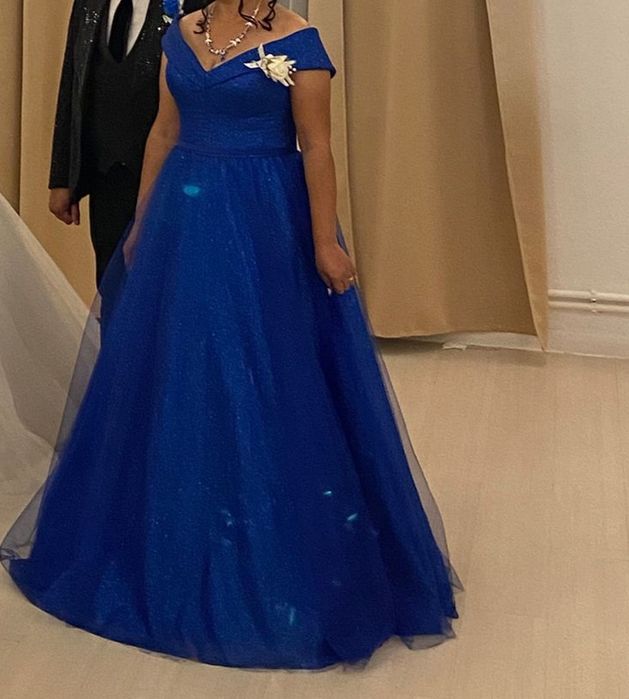 Rochie de nașa albastra cu sclipici