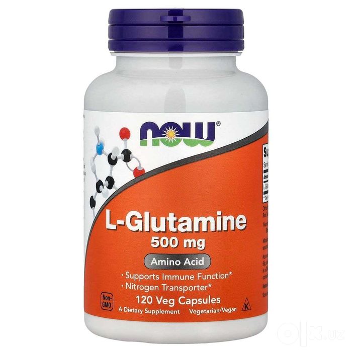 L- Глютамин, Now, L-Glutamine 500 мг 120 веган капсул Глутамин США