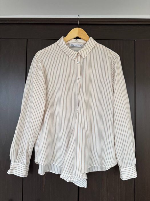 Риза ZARA, райе, възел, седефени копчета
