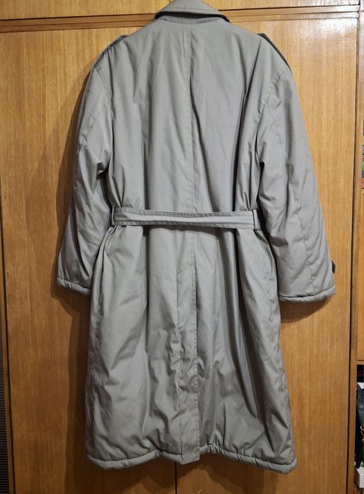 Ретро сив, мъжки термо шлифер с колан, р-р 52,