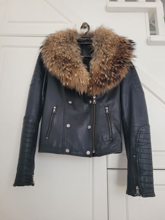 Geacă de piele cu guler detașabil