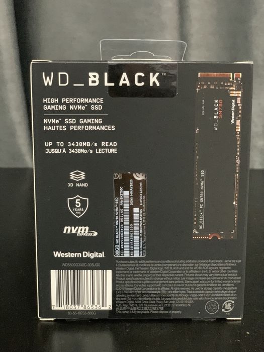 SIGILAT SSD intern M.2 NVMe WD Black SN750 500GB 3470 MBps/2600 MBps