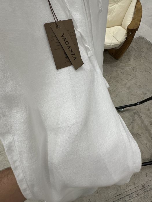 Pantaloni albi lungi din in 100% premium