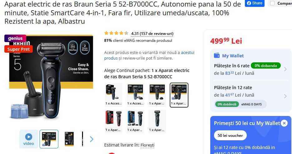 Aparat electric de ras Braun Seria 5 52-B7000CC - Sigilat