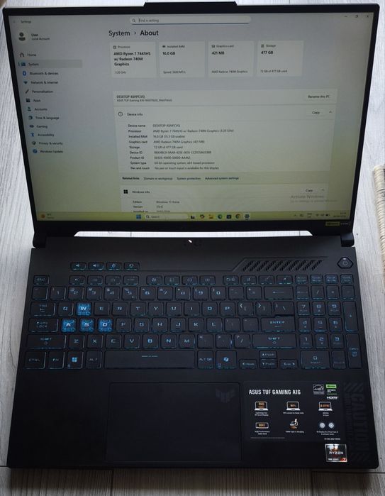 Laptop Gaming Asus FA607NUG 16" FHD Ryzen 7 7445HS/16GB/SSD 512GB/RTX 4050 6GB !
