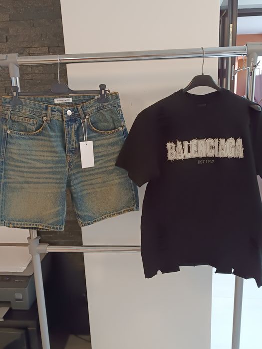 Compleu bărbați tricou și pantaloni scurți de blugi