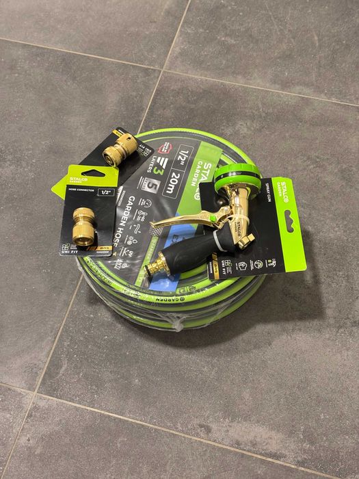 Set Complet Furtun Grădină 1/2" 20m Stalco Garden + Pistol Metalic Alamă și Conectori