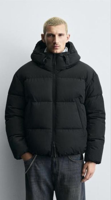 Zara пуховик зимний черный