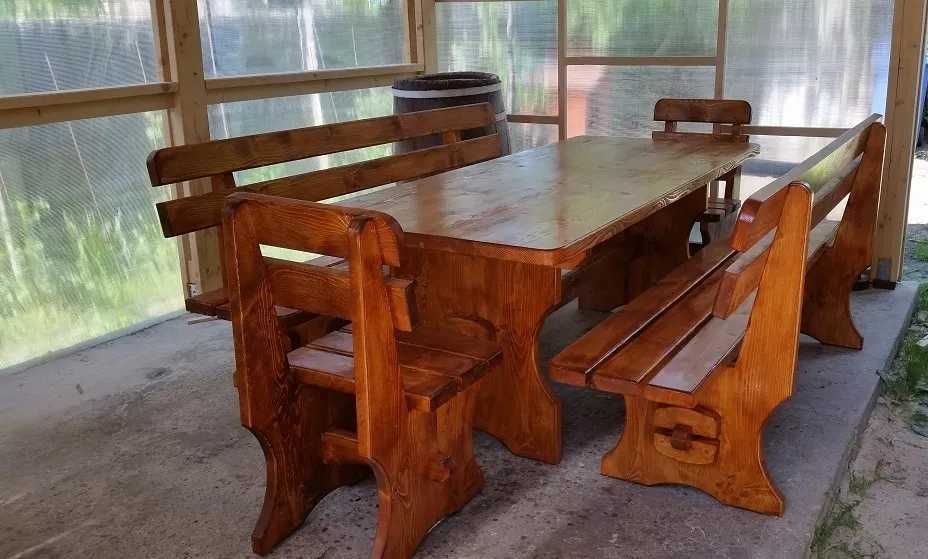 Masa cu scaune si banci din lemn pentru gradina, terasa, foisor
