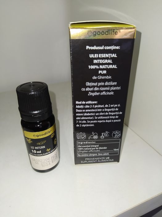 Ulei de Ghimbir esențial integral pur 10ml Cosmopharm uz intern Zingib