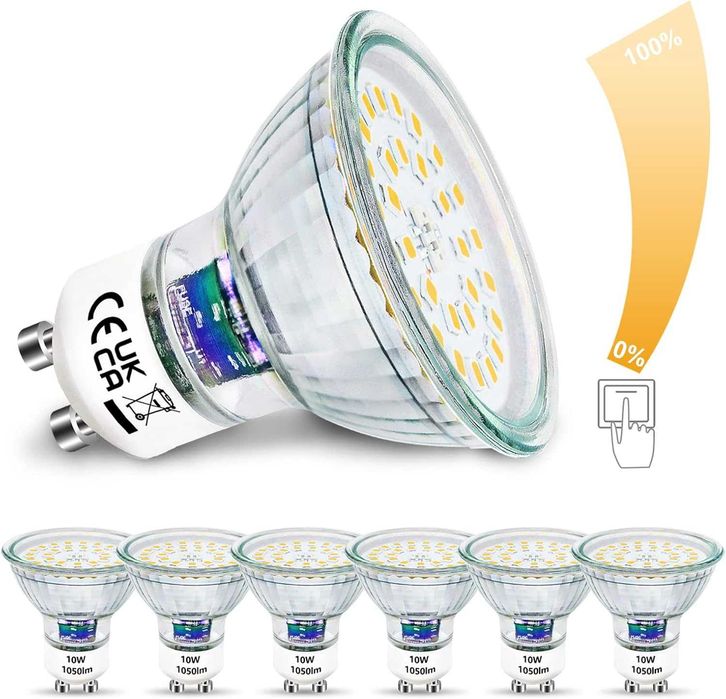 Set 6 Becuri LED GU10 Unikcst, Dimabile, 10W, 1050 lm, Lumină Albă Neutră 4500K