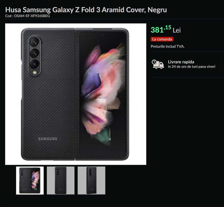 Husă Kevlar originală Samsung Galaxy Z Fold 3, Aramid Cover (EF-XF926)