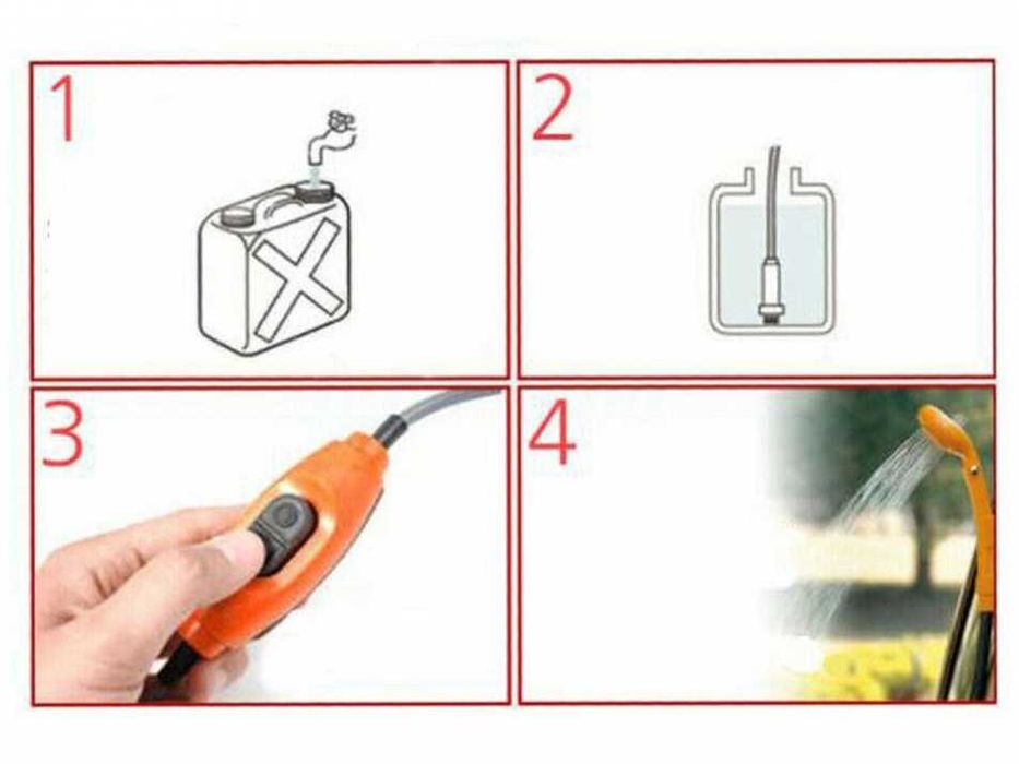 Преносим къмпинг душ с помпа – 12V за автомобил и външна употреба