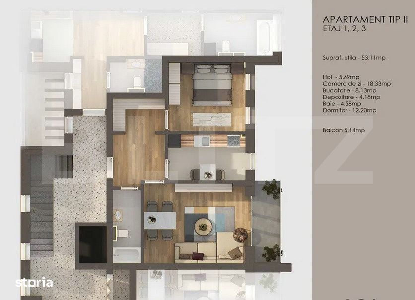 Apartament 2 camere, decomandat + balcon 5 mp , Tractorul
