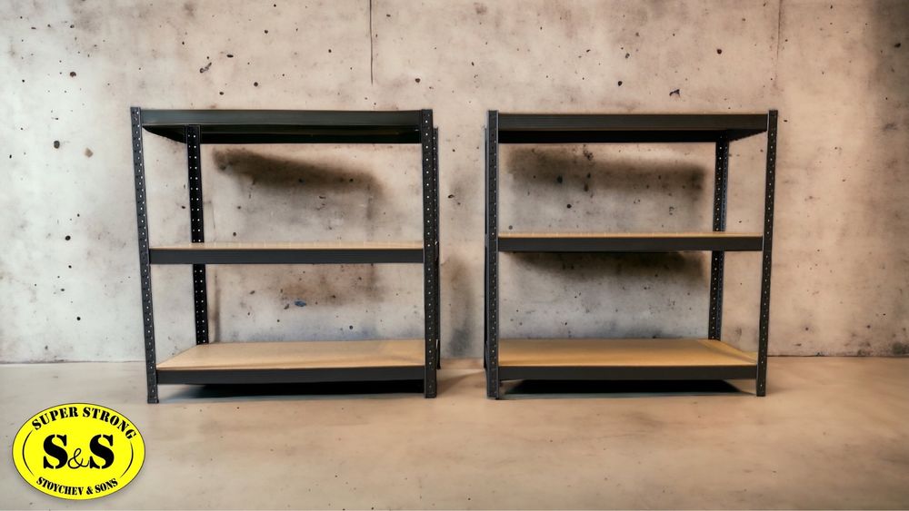 Метални стелажи с 5 МДФ нива до 100 кг ЧЕРНИ