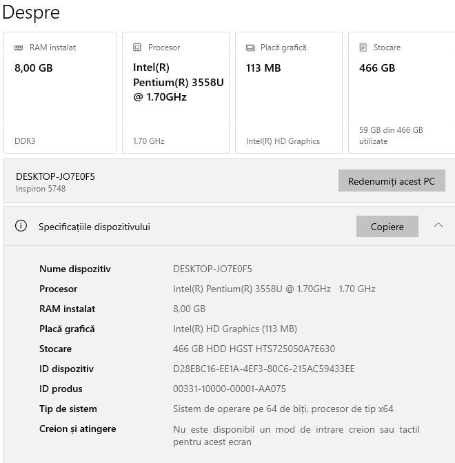 Laptop Dell 17.3 Pentium 3558U 1,7Ghz, 8GB 500GB, Intel HD, Baterie Noua Win10 Office 2024