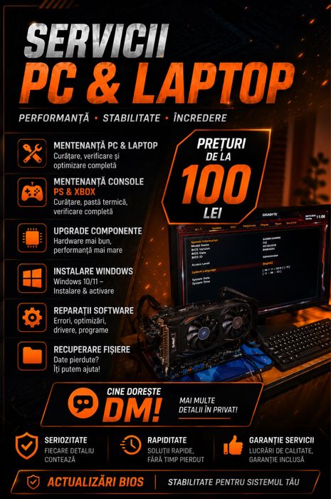 Service PC & Laptop | Curățare, Upgrade, Instalare Windows, BIOS, Reparații
