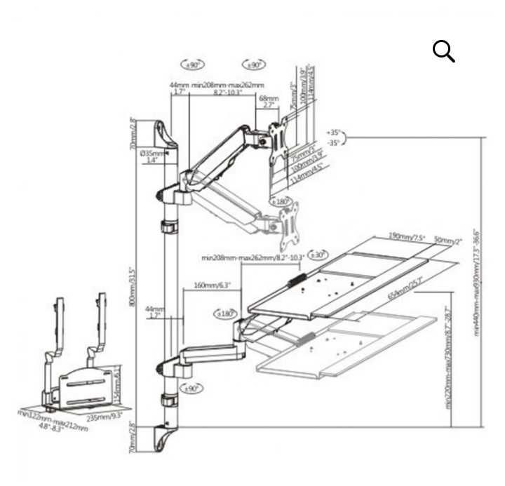 Стенен монтаж на работно място ,скоба за монитор, скоба за клавиатура