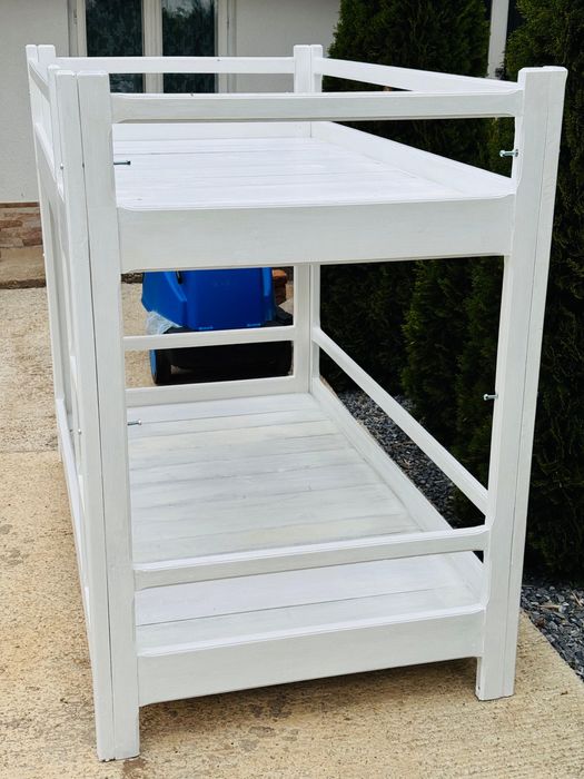 Pat etajat lemn masiv stejar – alb mat