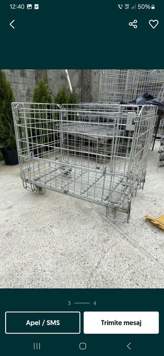 Boxpaleți metalice industriale pliabili cu podea  din tabla rezistenta