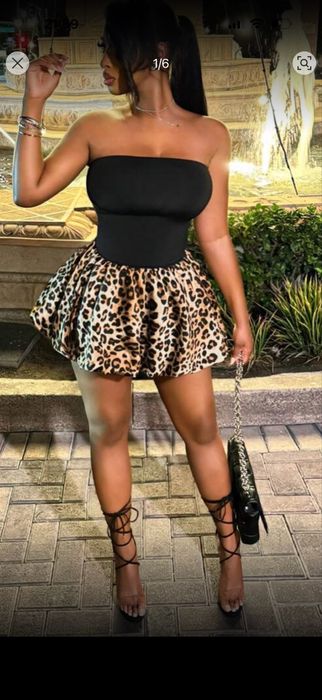 Рокля тип балон без презрамки с леопардов принт