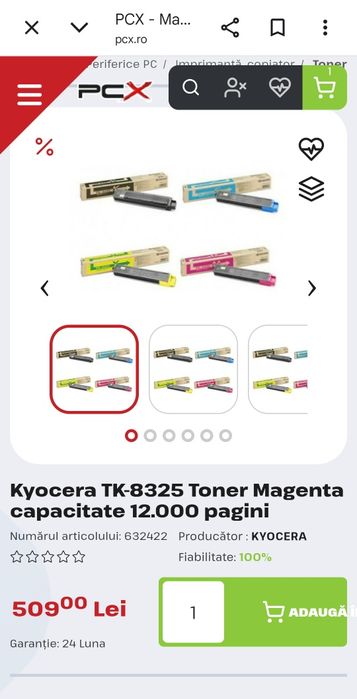 Toner KYOCERA Black,Yellow , Magento, Cyan.