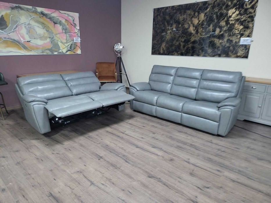 Американски сив кожен комплект тройка и двойка La-z-boy