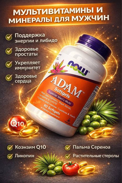 Комплекс Витаминов и минералов для мужчин ADAM NOW FOODS Халяль