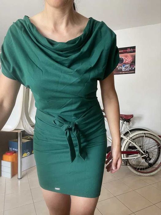 Rochie verde casual, medie, cu cordon, marimea 40 - 42